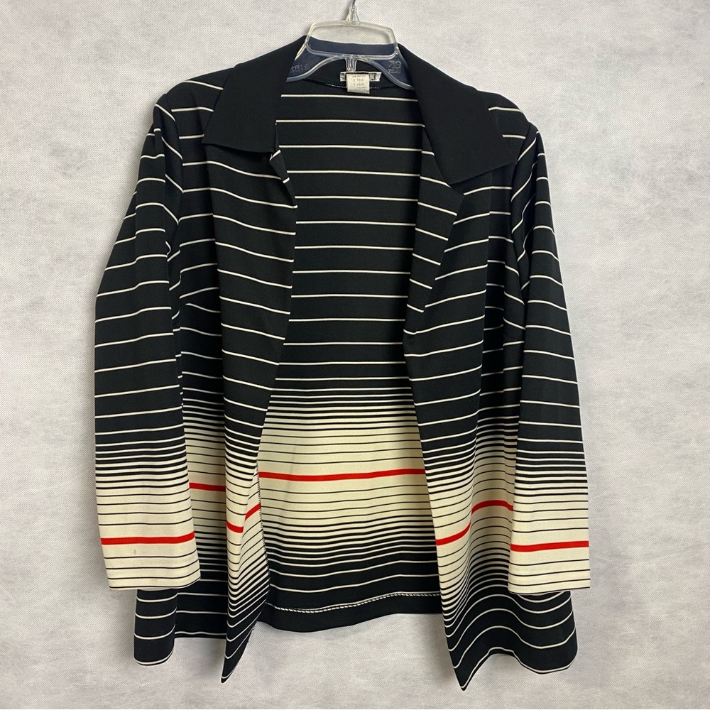 Vintage 70s Pepper tree Open Front Poly Jacket Women 18.5 Black White Red Flaw